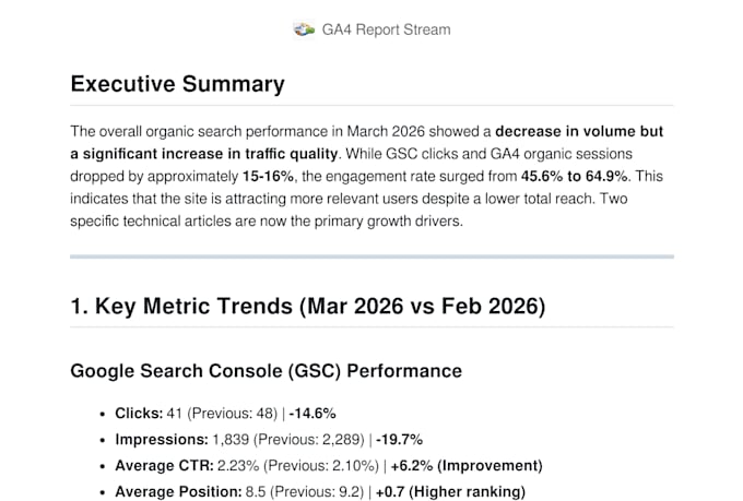 analyze your ga4 and gsc and provide actionable insights